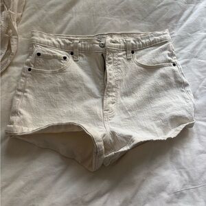 Abercrombie & Fitch Cream Jean Shorts Distressed High-Waisted